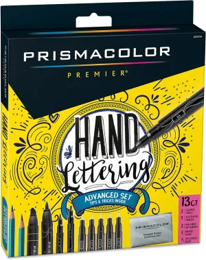 Prismacolor Premier Advanced Hand Lettering Set With Illustration Markers, Art Pens, Pencils, Eraser And Tips Pamphlet, Adult Coloring, 13 Count