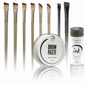 Professional Brow Mapping Bundle – Paste, Pre-Inked String & 8-Piece Brush Set for PMU, Microblading, Eyebrow Design, Eyeliner, Gel, Powder & Henna