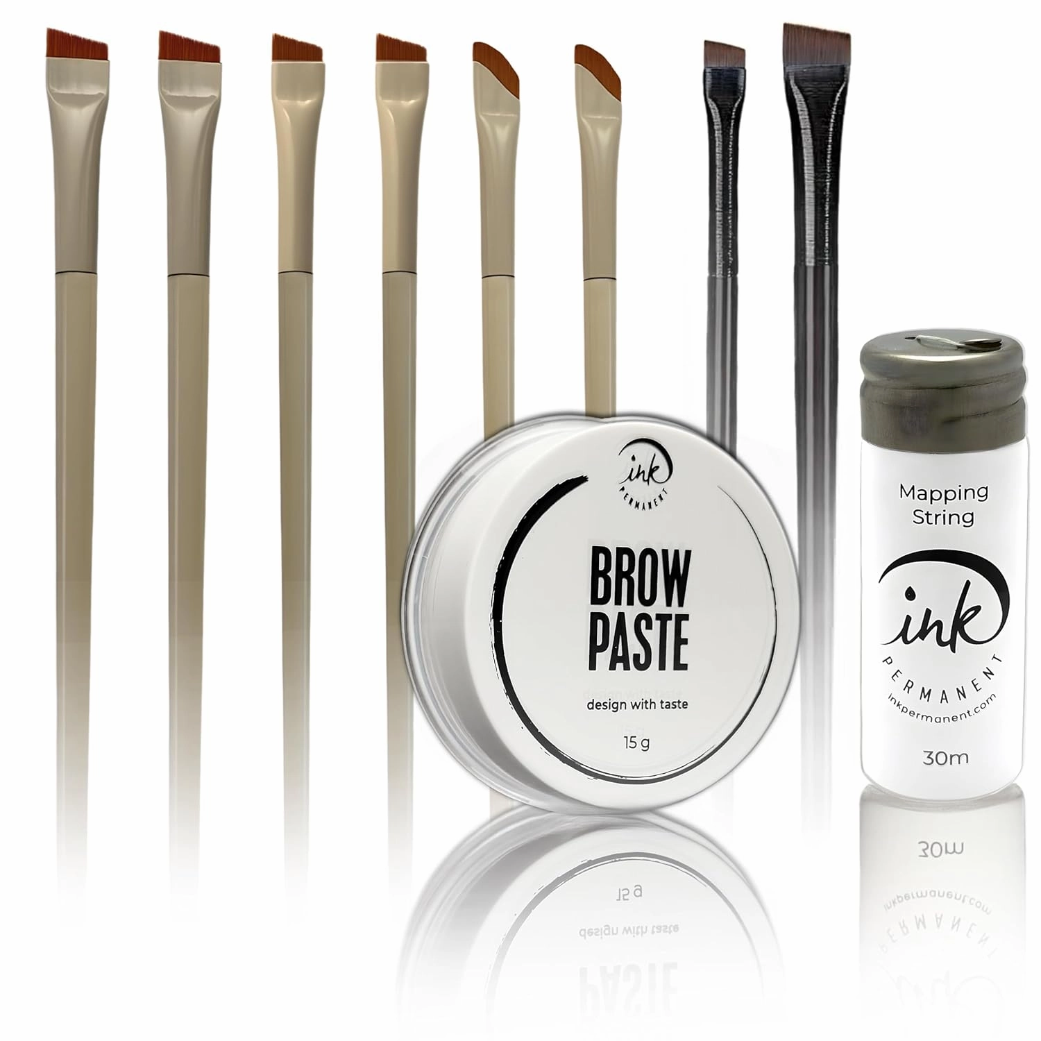 Professional Brow Mapping Bundle – Paste, Pre-Inked String & 8-Piece Brush Set for PMU, Microblading, Eyebrow Design, Eyeliner, Gel, Powder & Henna