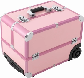 Professional Cosmetic Trolley Case with Locks, Makeup Case with 6 Trays, Lockable Rolling Makeup Case, Multi-layer Makeup Case Makeup Portable Travel Organizer for Make-Up Artists Nail Technicians
