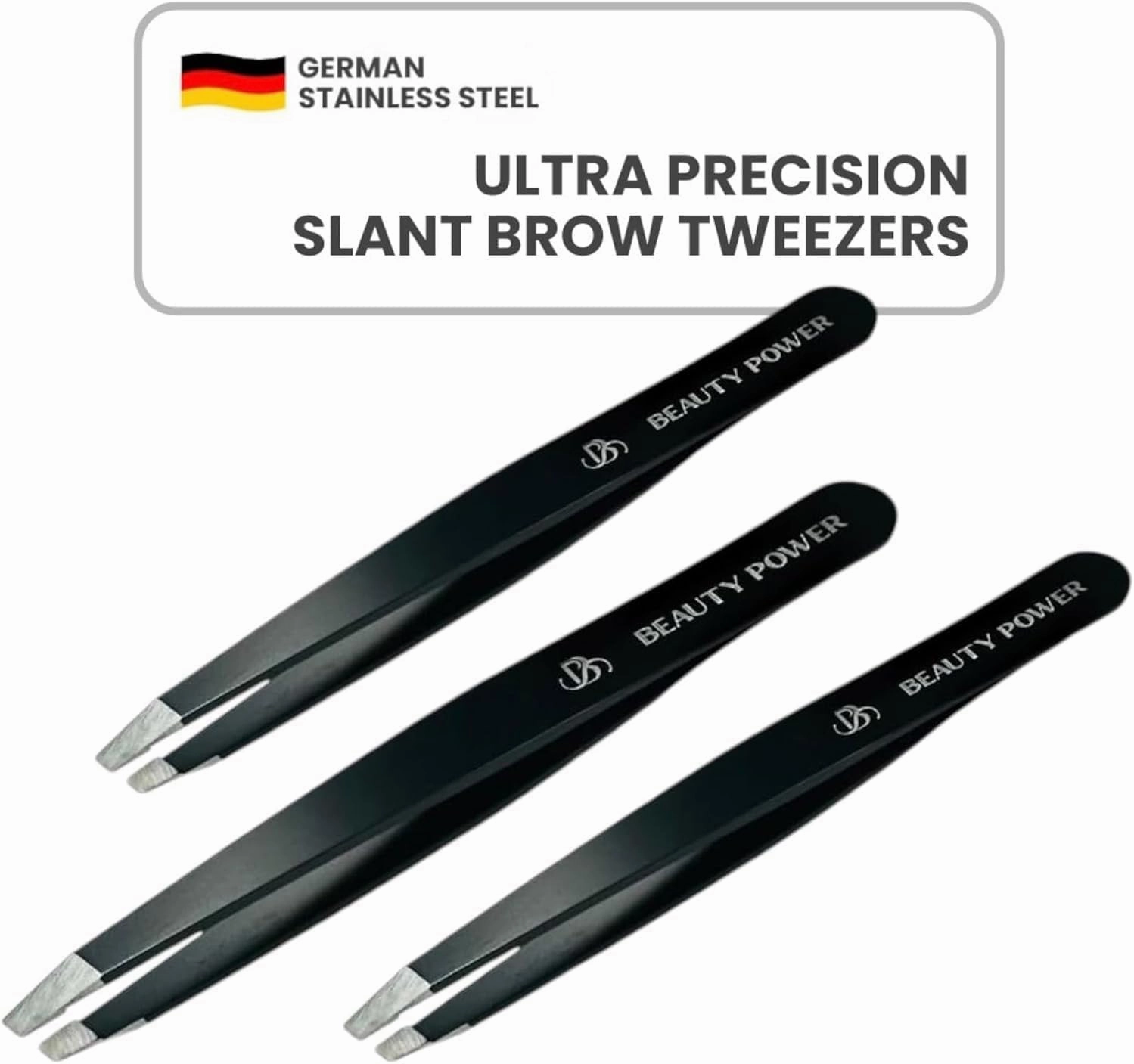 Professional Tweezers - Slant, Durable Lightweight German Stainless Steel,Ultra Precision Tweezers for Eyebrows, Facial Hair, Chin, and Ingrown Hair Removal - Gift (3 / Matte Black)