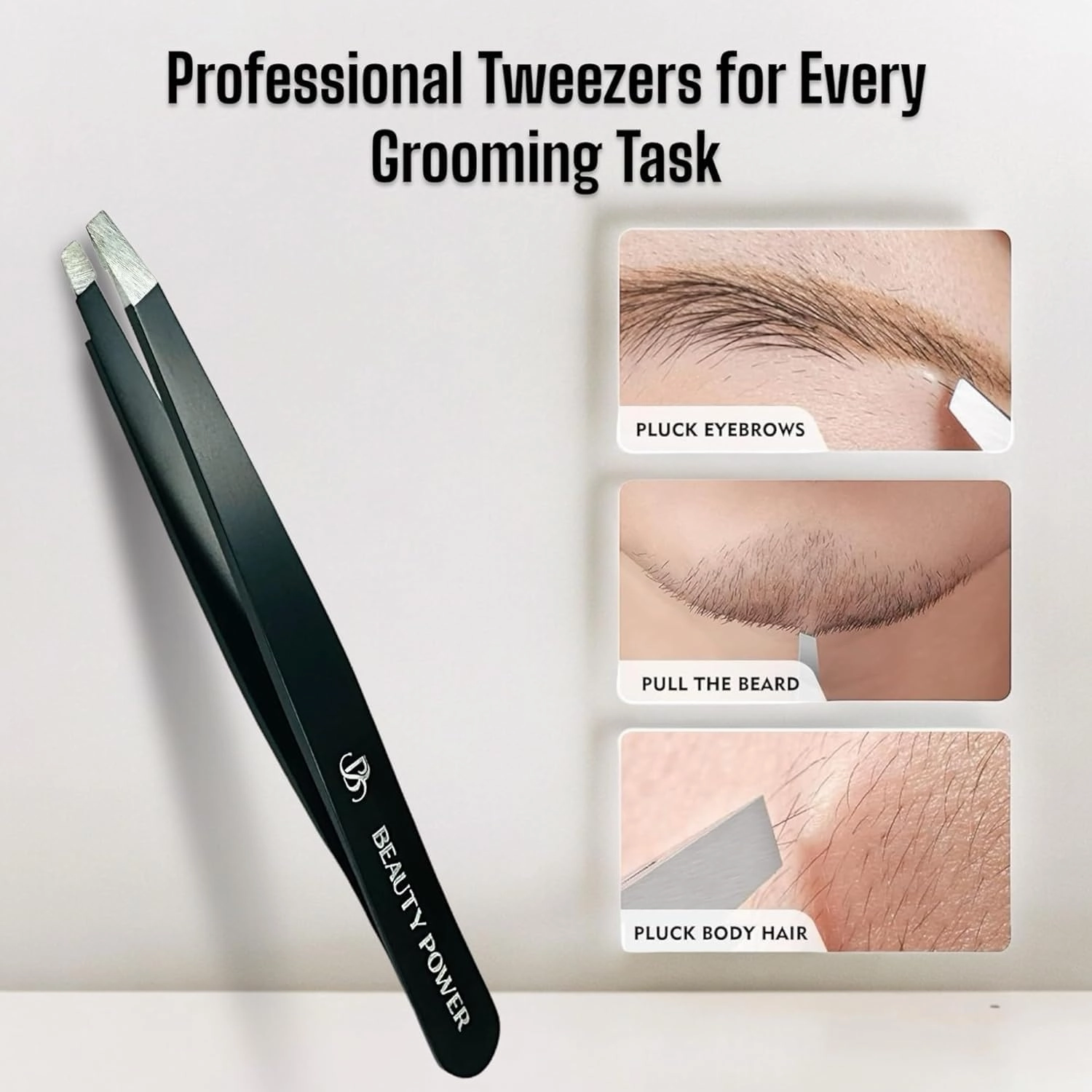 Professional Tweezers - Slant, Durable Lightweight German Stainless Steel,Ultra Precision Tweezers for Eyebrows, Facial Hair, Chin, and Ingrown Hair Removal - Gift (3 / Matte Black)