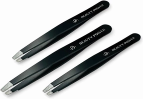 Professional Tweezers - Slant, Durable Lightweight German Stainless Steel,Ultra Precision Tweezers for Eyebrows, Facial Hair, Chin, and Ingrown Hair Removal - Gift (3 / Matte Black)