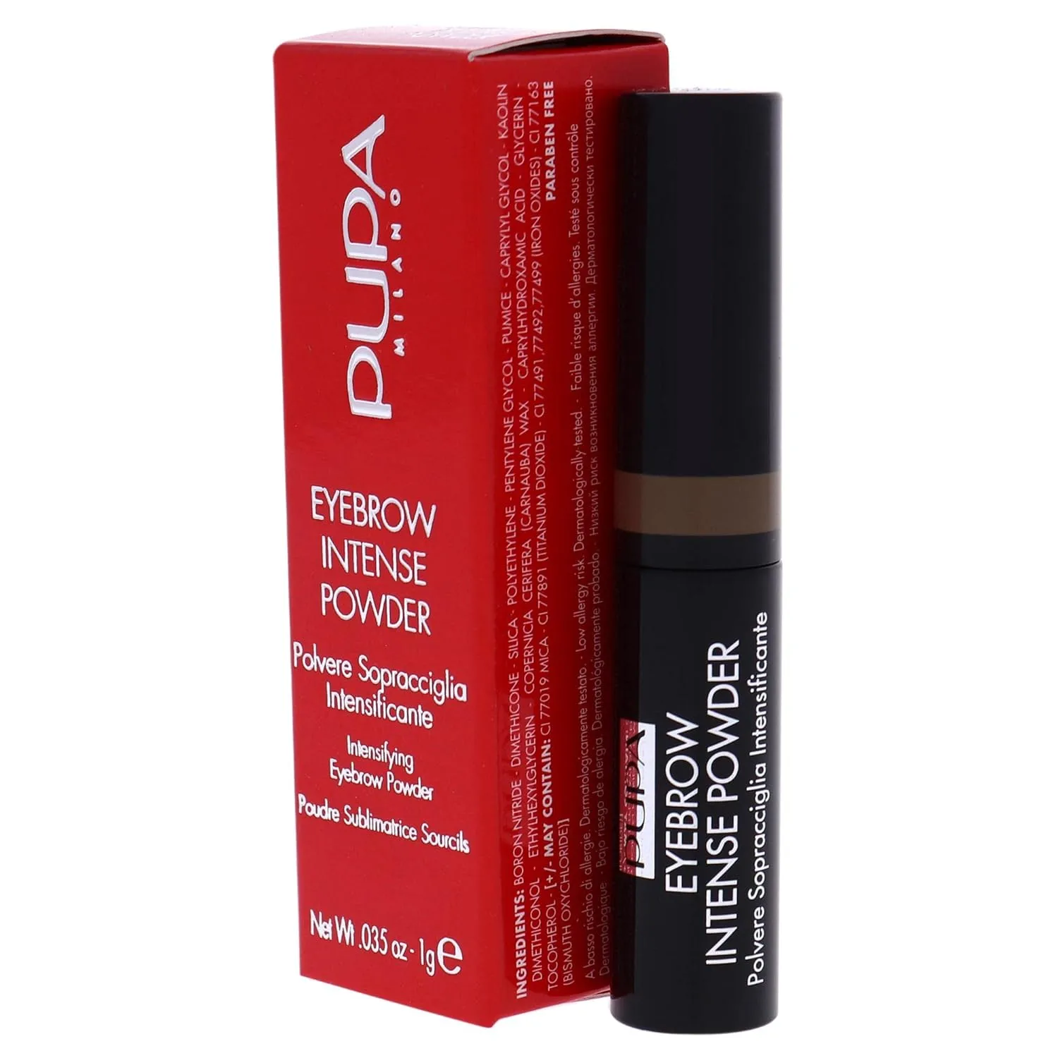 Pupa Milano Eyebrow Intense Powder - Instant Tinting Brow Definer Powder - Buildable, Soft, Smudge Proof Texture - Gives Thin, Sparse Brows Natural Color and Shape - 001 Blonde - 0.035 oz