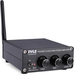 Pyle 2x100W Bluetooth 5.0 Home Audio Amplifier - Compact Mini Receiver with Bass & Treble Control - RCA Inputs for Home Speakers - Desktop - PDA22BT