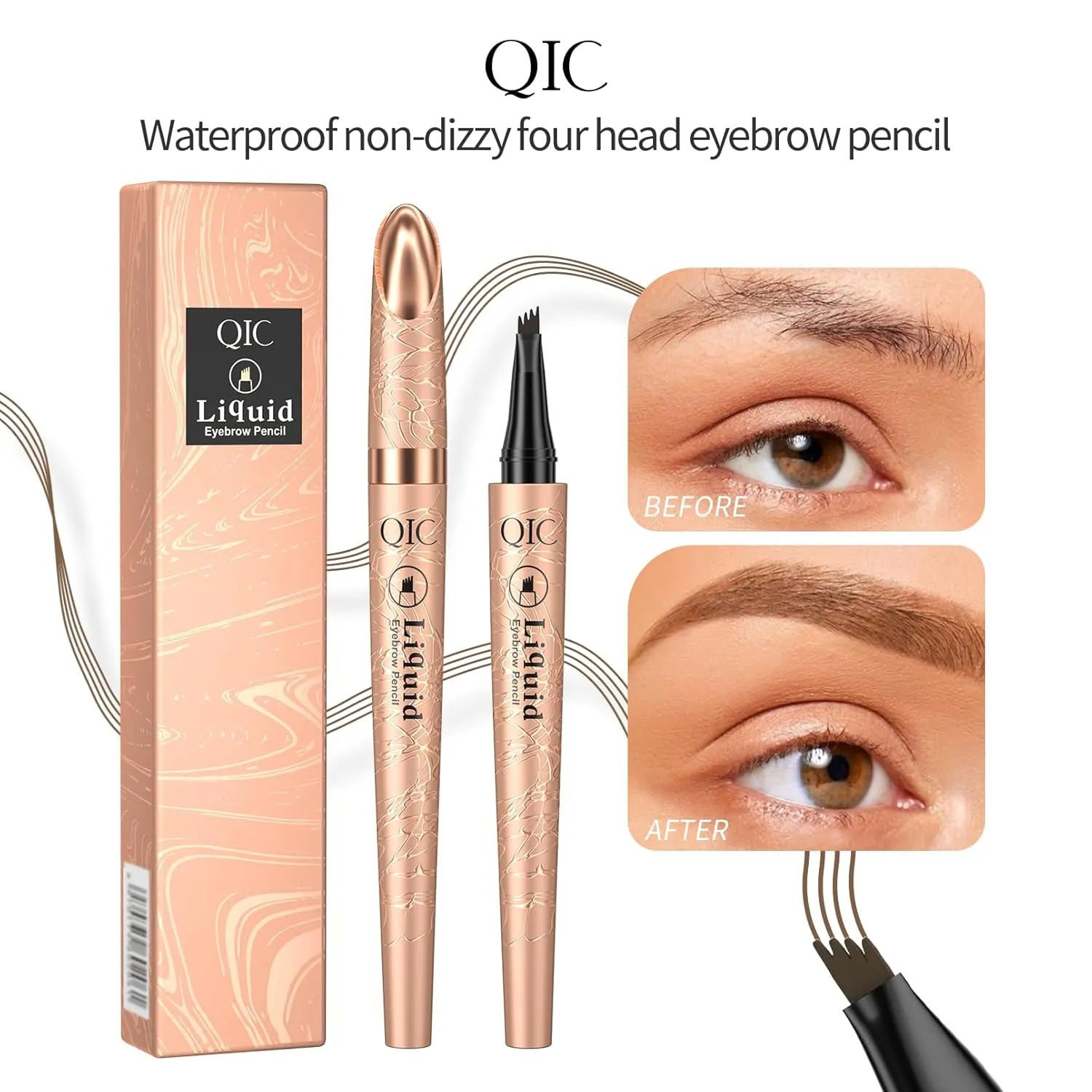 Q706 Eyebrow Pen, 4 Tipped, Precise, Long-lasting, Waterproof Eyebrow Makeup (2#Dark Brown)