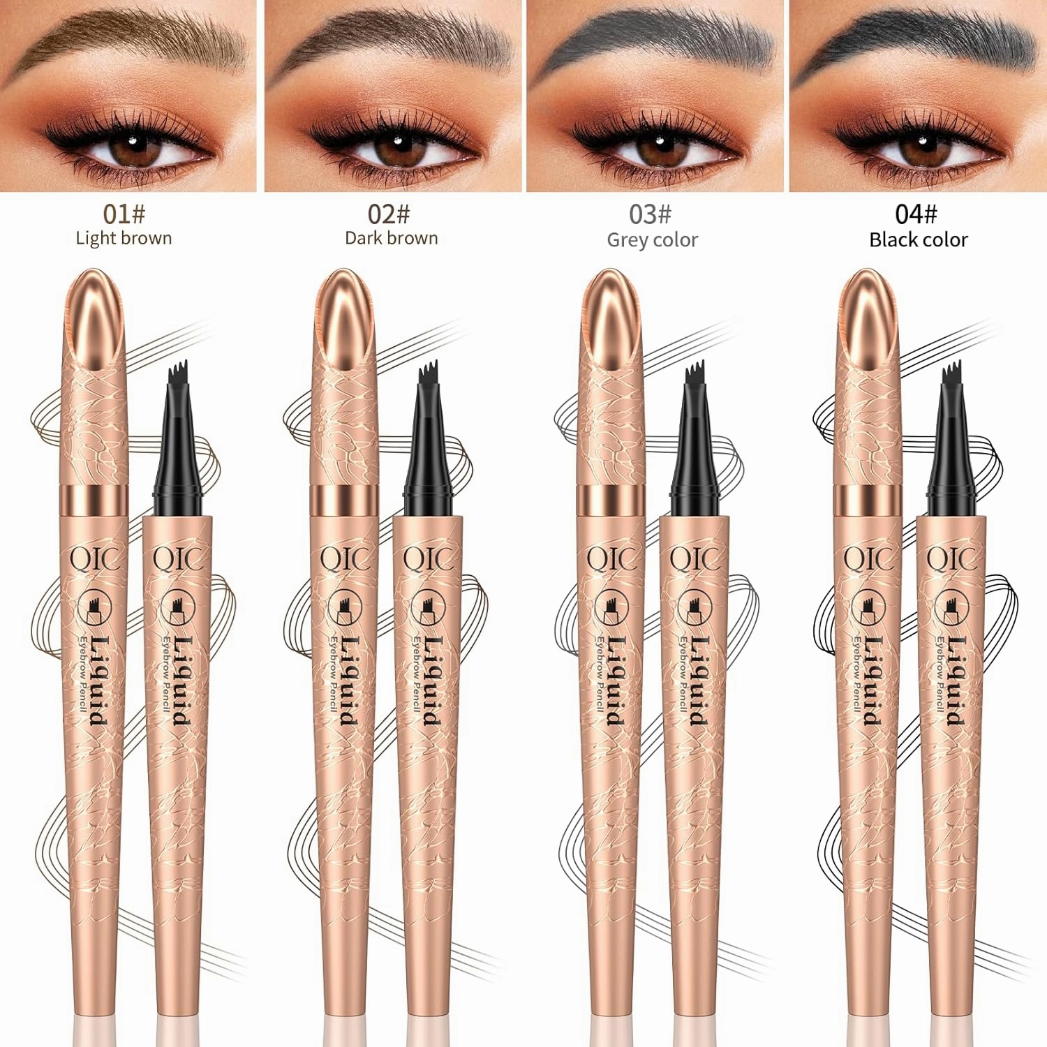 Q706 Eyebrow Pen, 4 Tipped, Precise, Long-lasting, Waterproof Eyebrow Makeup (3#Grey)