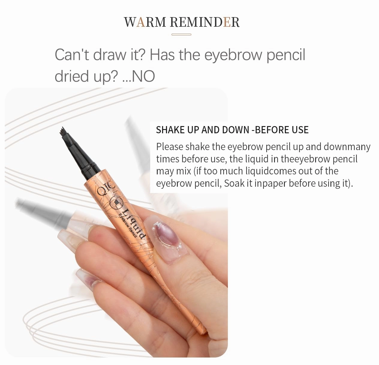 Q706 Eyebrow Pen, 4 Tipped, Precise, Long-lasting, Waterproof Eyebrow Makeup (4#Black)