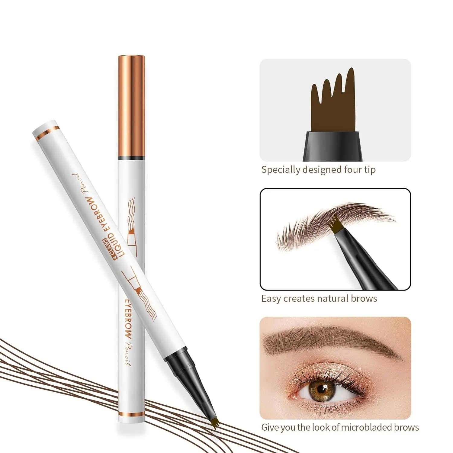 Q707 4 Tipped Precise Brow Pen – Long-Lasting Waterproof Eyebrow Pencil for Natural, Defined Brows – Easy to Use, Suitable for All Skill Levels (1#Light Coffee)