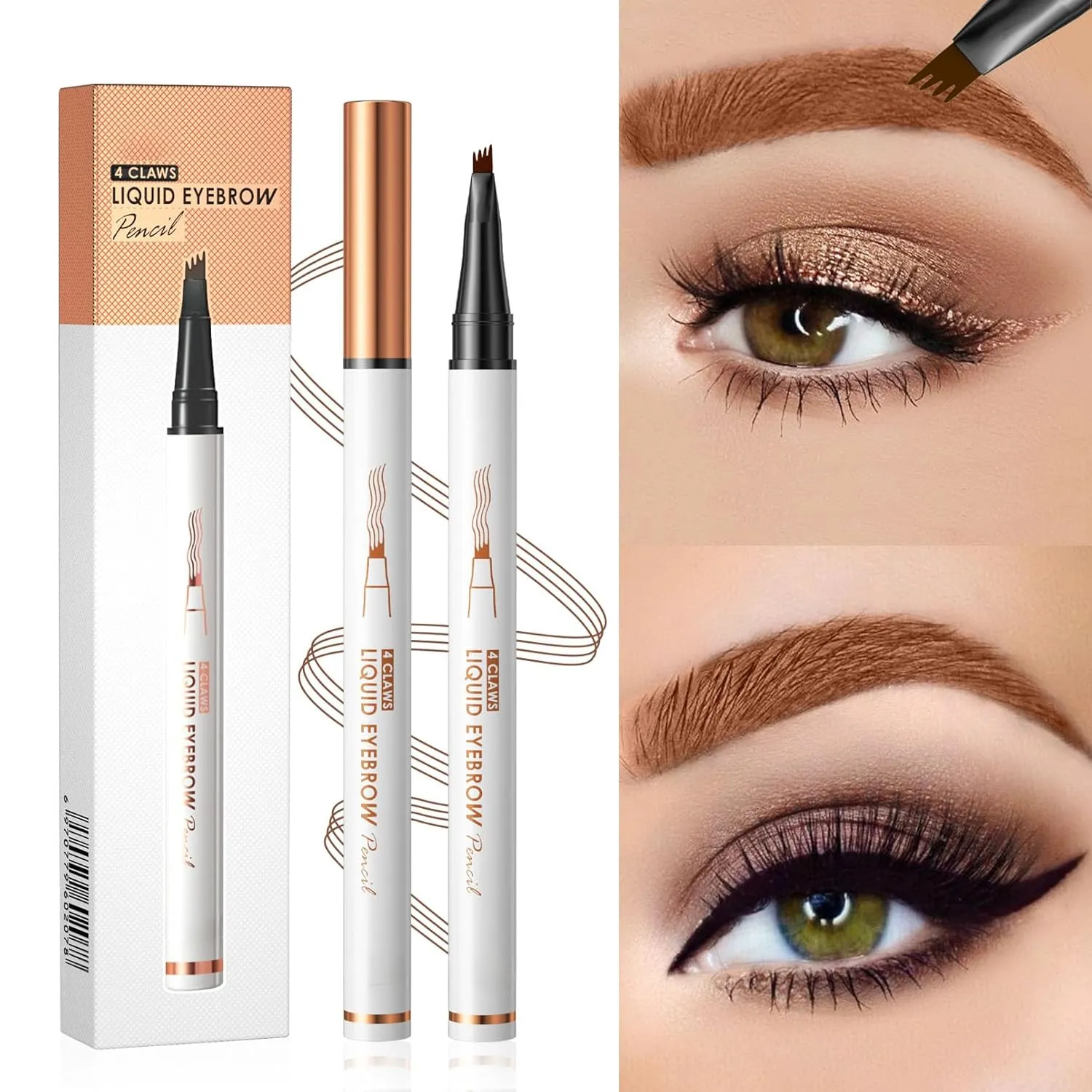 Q707 4 Tipped Precise Brow Pen – Long-Lasting Waterproof Eyebrow Pencil for Natural, Defined Brows – Easy to Use, Suitable for All Skill Levels (1#Light Coffee)