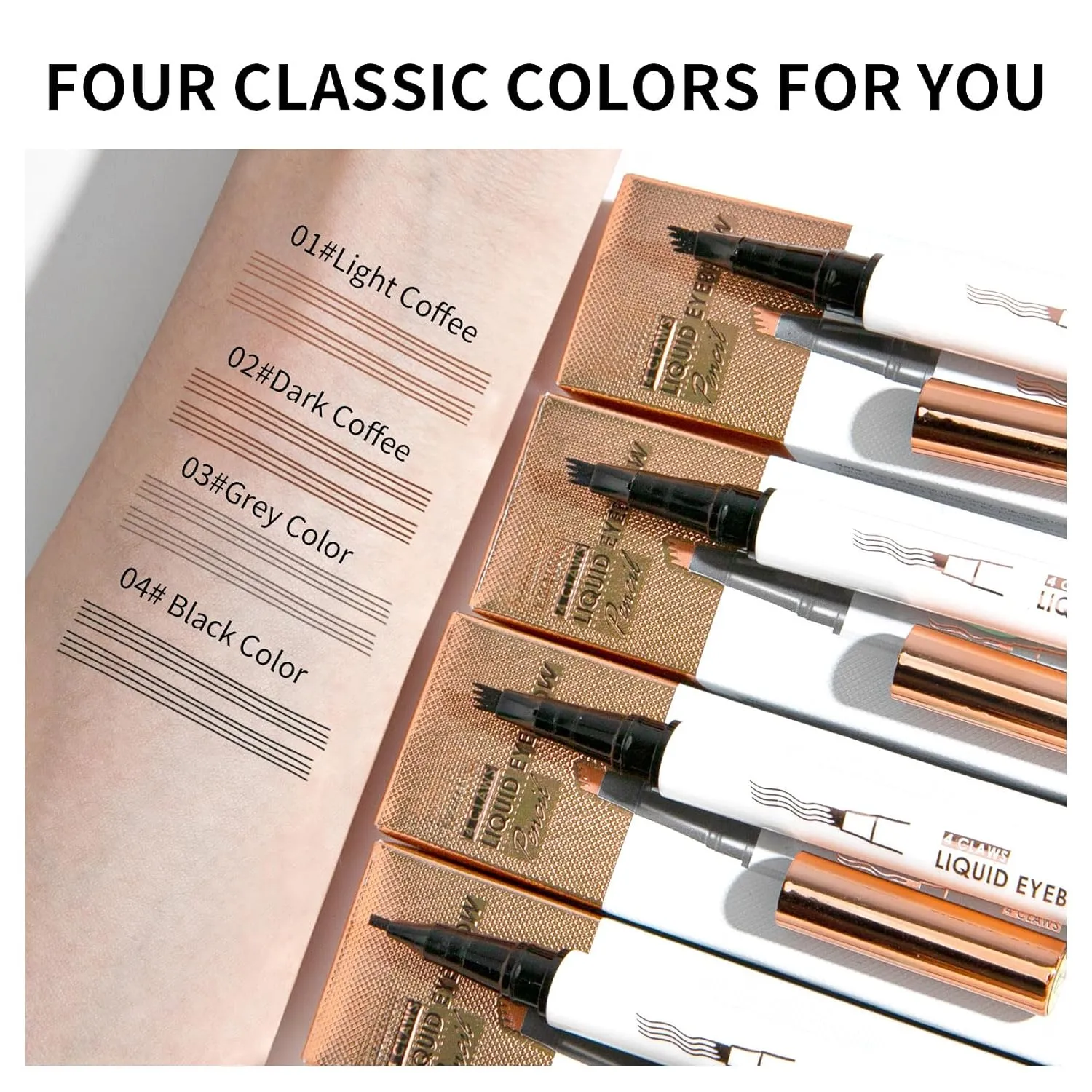 Q707 4 Tipped Precise Brow Pen – Long-Lasting Waterproof Eyebrow Pencil for Natural, Defined Brows – Easy to Use, Suitable for All Skill Levels (4#Black)