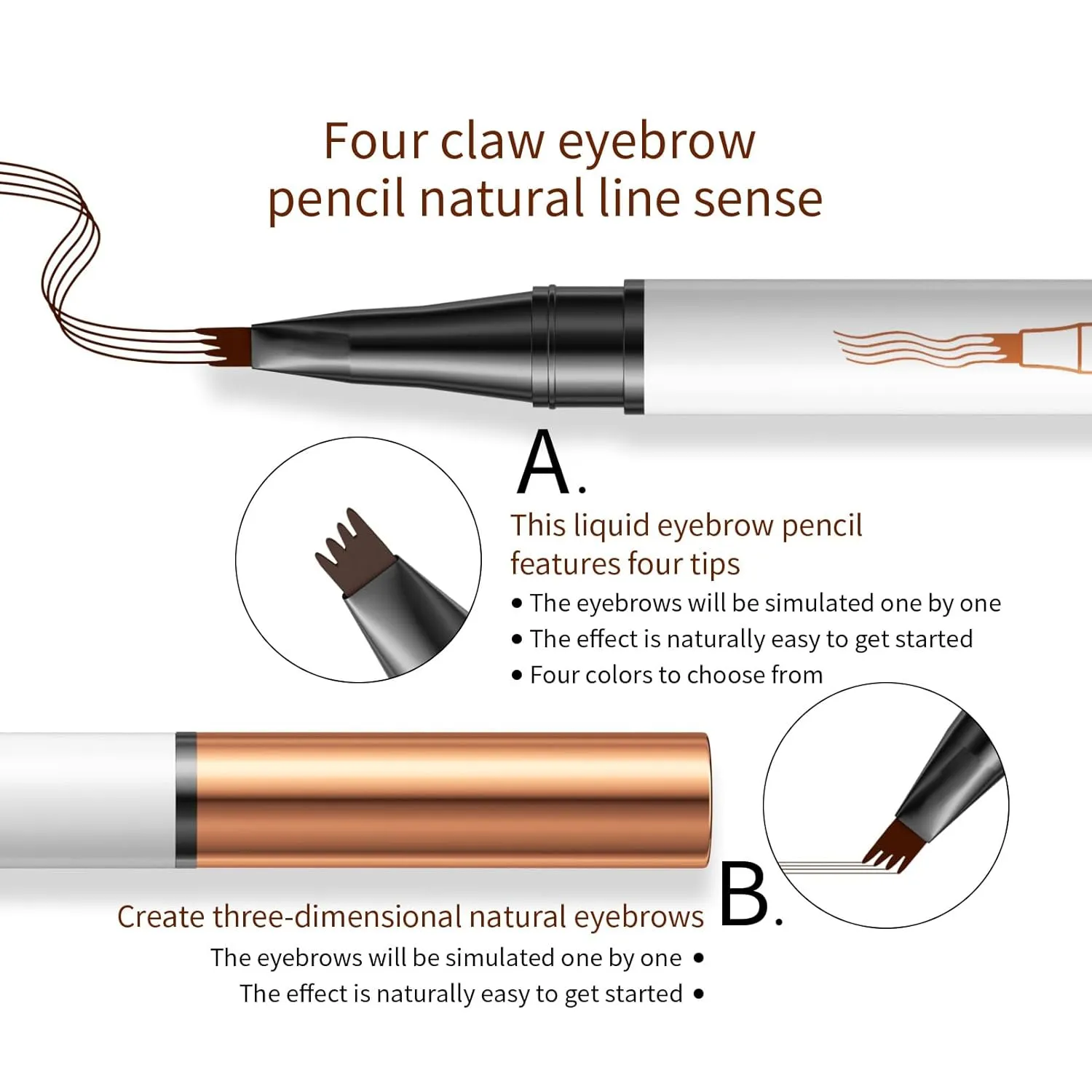 Q707 4 Tipped Precise Brow Pen – Long-Lasting Waterproof Eyebrow Pencil for Natural, Defined Brows – Easy to Use, Suitable for All Skill Levels (4#Black)