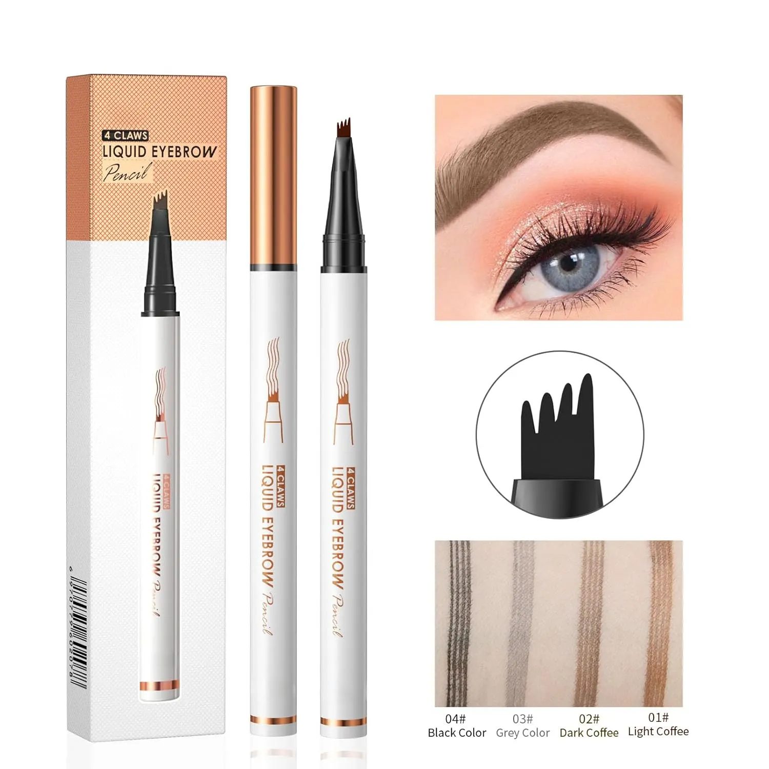 Q707 4 Tipped Precise Brow Pen – Long-Lasting Waterproof Eyebrow Pencil for Natural, Defined Brows – Easy to Use, Suitable for All Skill Levels (4#Black)