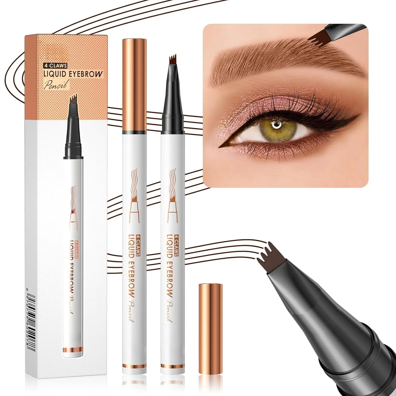 Q707 4 Tipped Precise Brow Pen – Long-Lasting Waterproof Eyebrow Pencil for Natural, Defined Brows – Easy to Use, Suitable for All Skill Levels (4#Black)