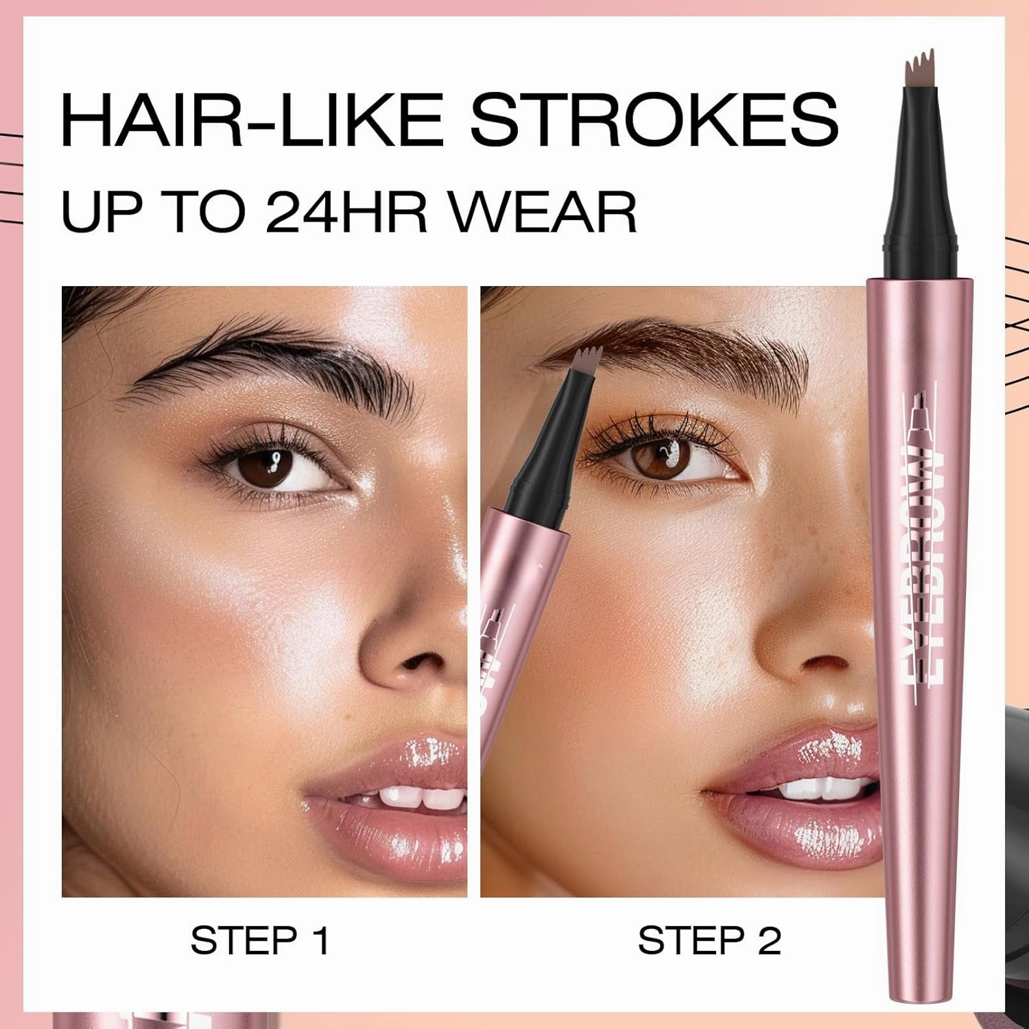 Q708 3D Microblading Eyebrow Pencil, Waterproof, 4-Tipped, Long-Lasting, Micro-Fork Applicator for Natural Brows, All Skin Tones (3#Grey)