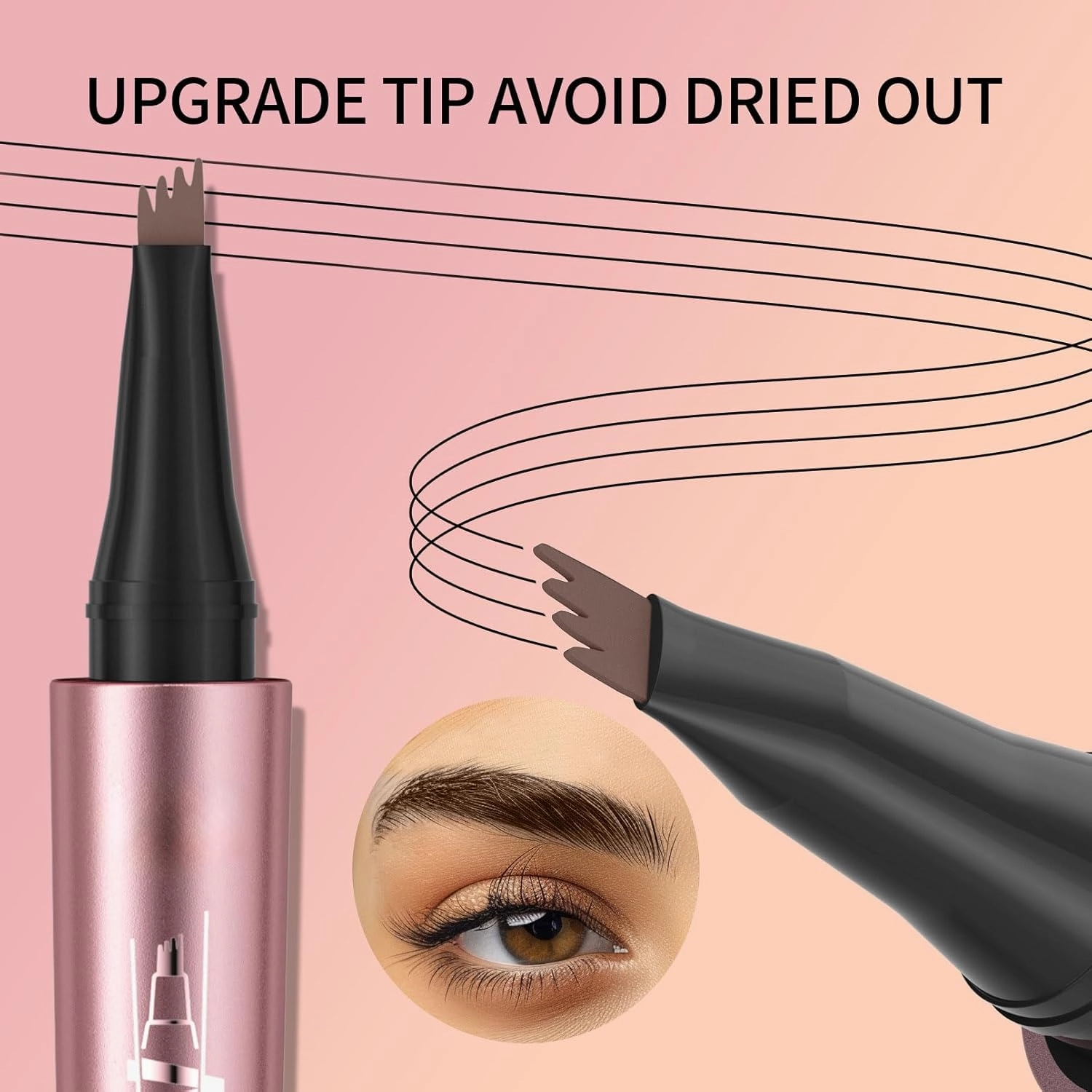Q708 3D Microblading Eyebrow Pencil, Waterproof, 4-Tipped, Long-Lasting, Micro-Fork Applicator for Natural Brows, All Skin Tones (3#Grey)