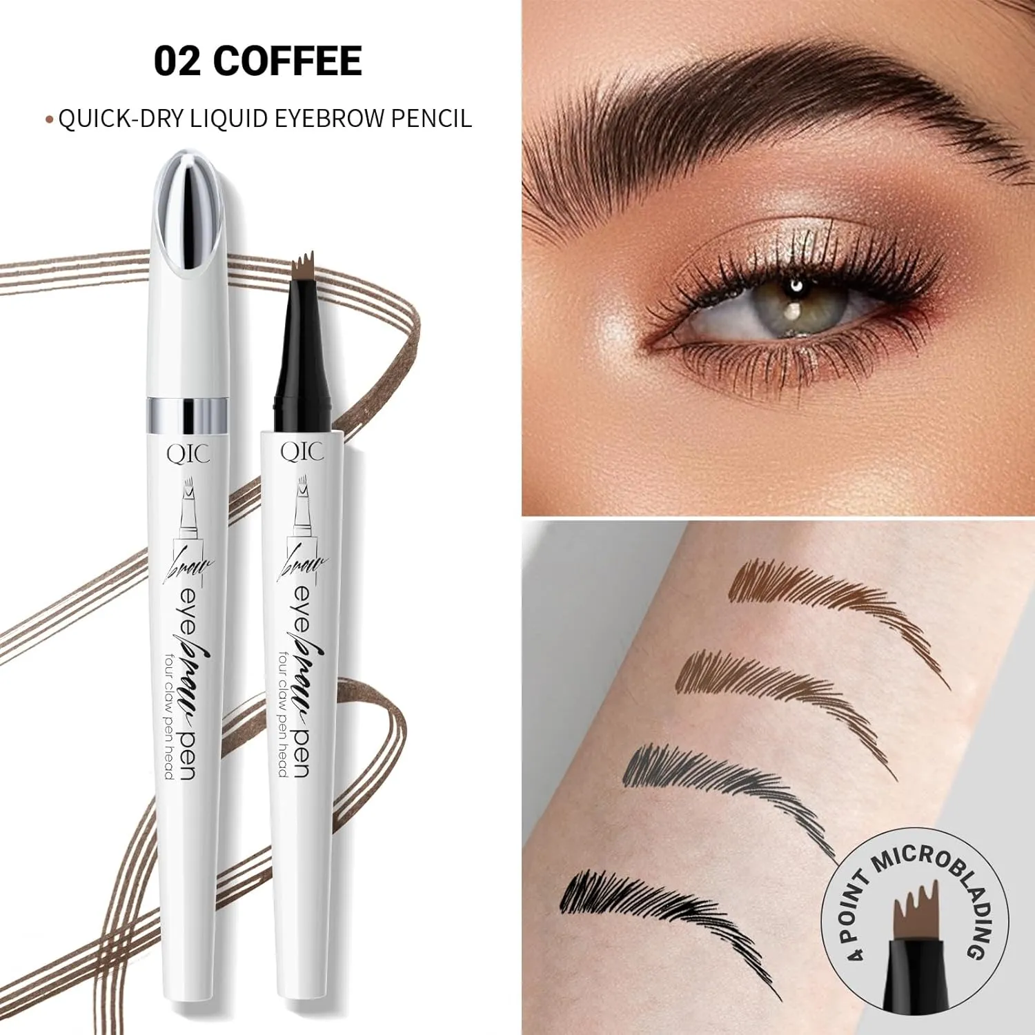 Q709 Brow Master – 4-Way Waterproof Eyebrow Pen for Effortless Brows (2#Dark Coffee)