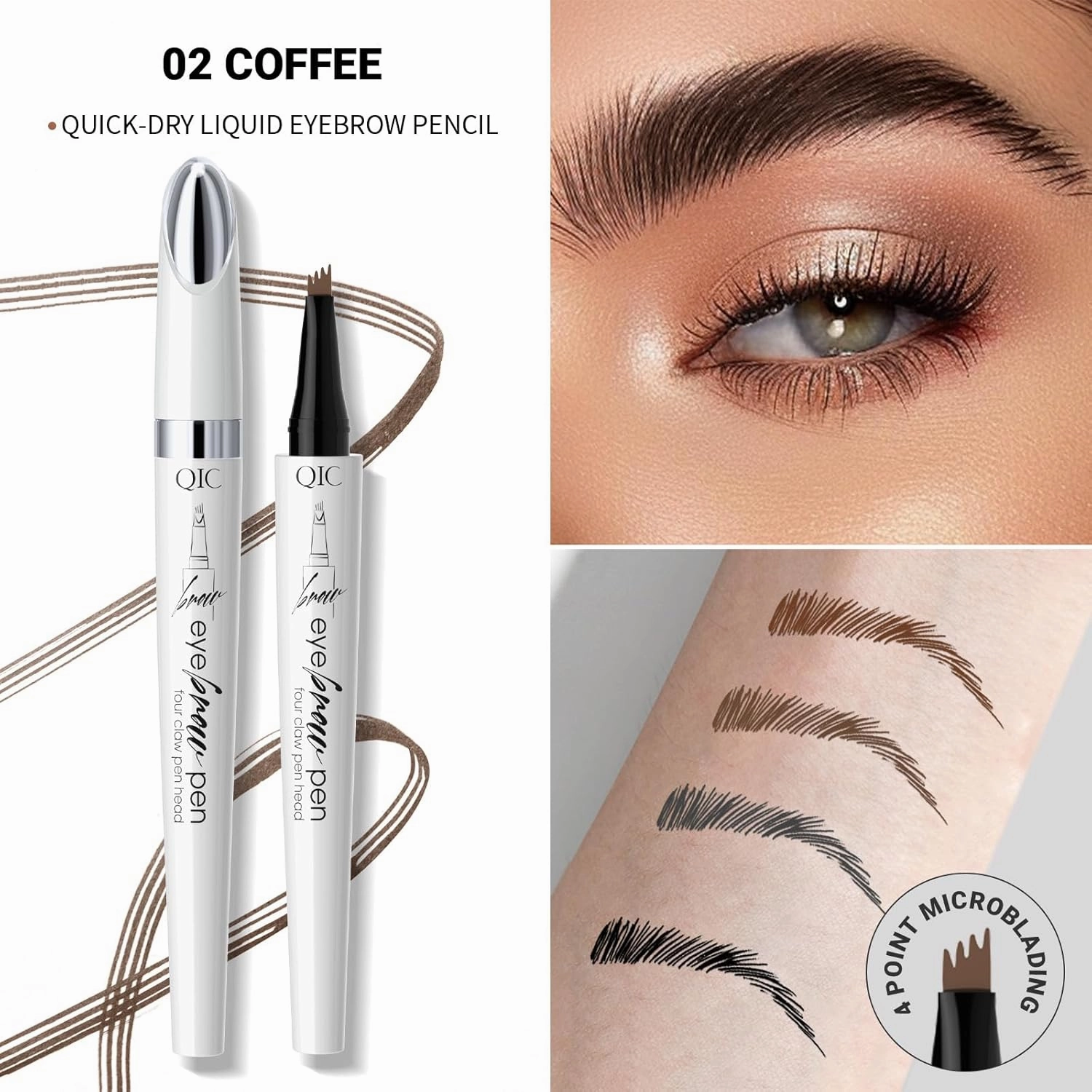 Q709 Brow Master – 4-Way Waterproof Eyebrow Pen for Effortless Brows (2#Dark Coffee)