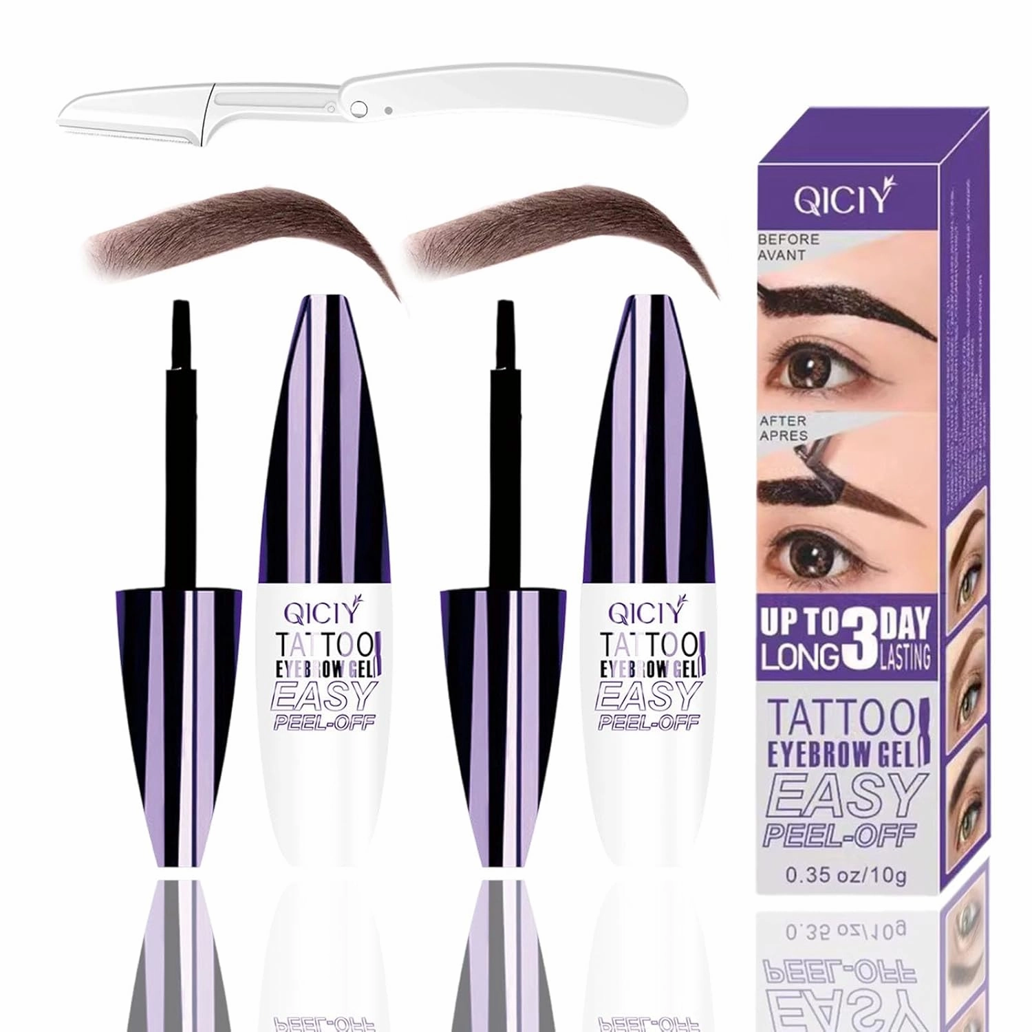 Qiciy Tattoo Eyebrow Gel Easy Peel Off, Easy Peel-Off Eyebrow Gel- Waterproof & Sweatproof, Create Clear and Thick Eyebrows, Gentle for All Skin Types (Grey Brown #3(Q2))