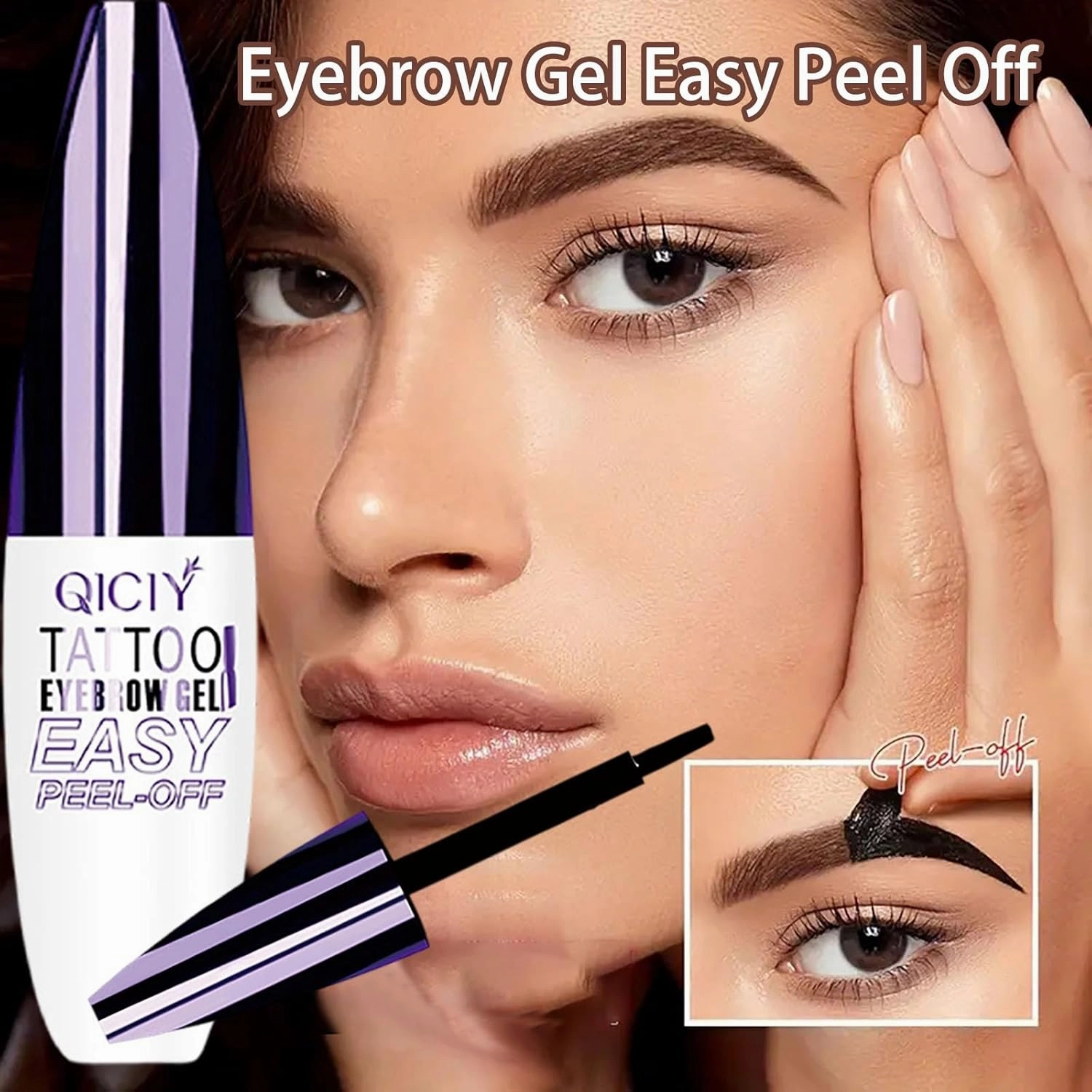 Qiciy Tattoo Eyebrow Gel Easy Peel Off, Easy Peel-Off Eyebrow Gel- Waterproof & Sweatproof, Create Clear and Thick Eyebrows, Gentle for All Skin Types (Grey Brown #3(Q2))