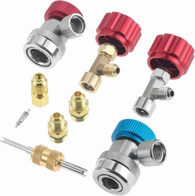 R134a Can Tap Kit, R134a Quick Couplers with R134a Self Sealing Can Tap and Puncture Freon Can Taps, R134a Adapter Fittings with Valve Core Remover - 1/4 SAE Female to 1/2 Acme Male AC R134A Adapters