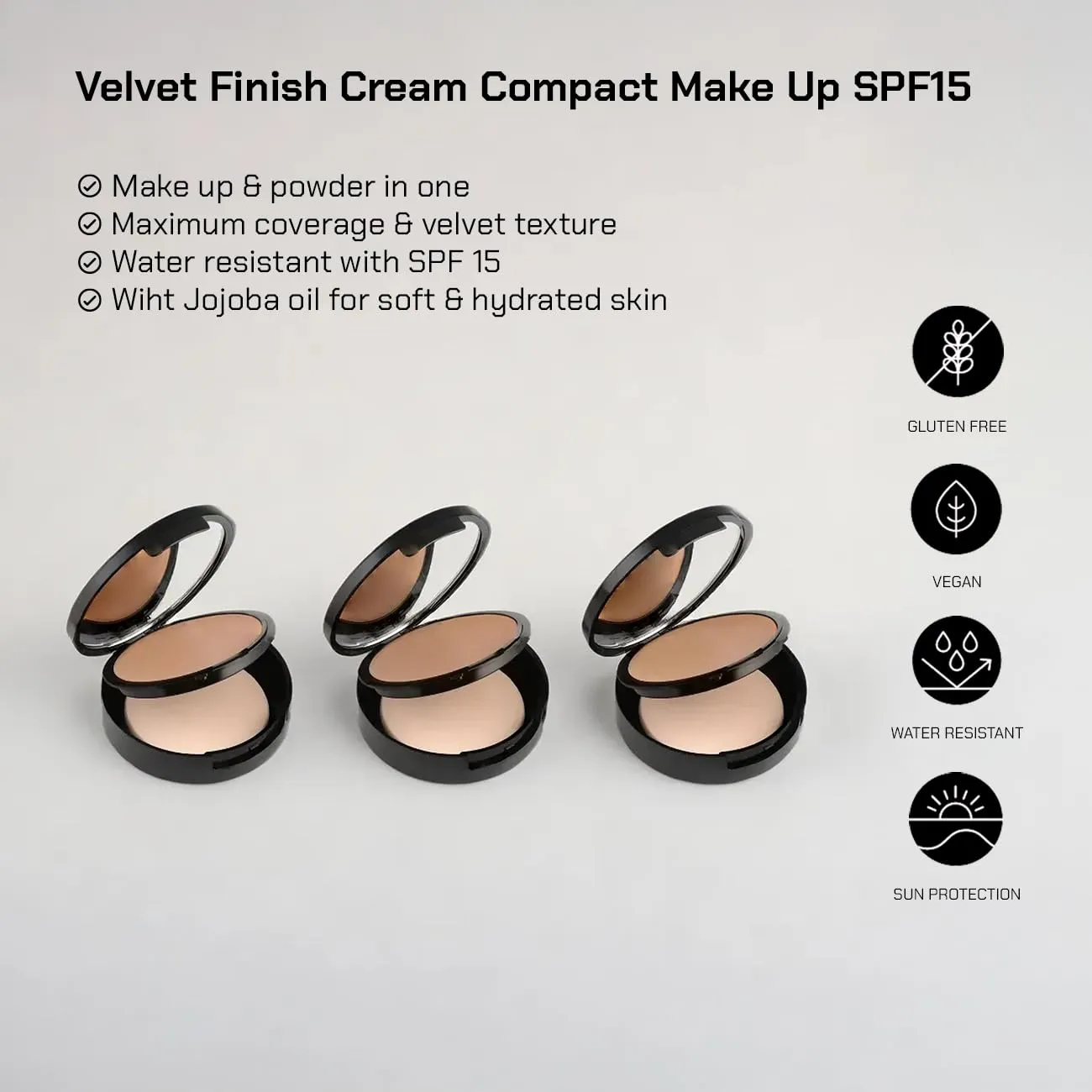 Radiant Professional Velvet Finish Cream Powder Makeup SPF 15 - Cream Foundation Makeup with Natural Looking Matte Finish - Water Resistant - Moisturizing - SPF 15 - Light Beige (02)