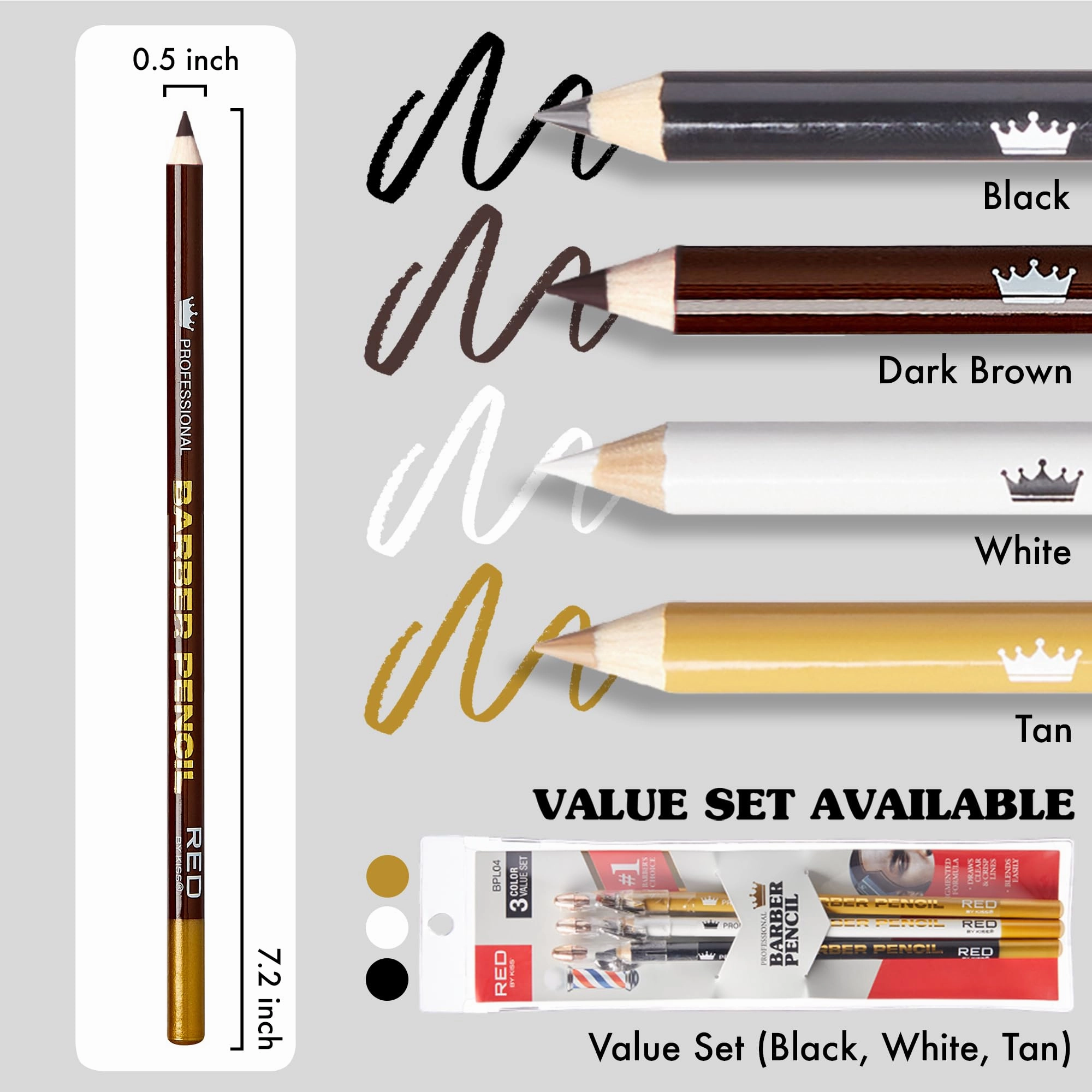 Red by Kiss 3PCS Barber Pencil with Built-in Sharpener Edge Hairline Razor Trace Pencils Beard Guide Beard and Hairline Outliner Pencils, Beard Shaping Pencils for Men (White-5pcs)