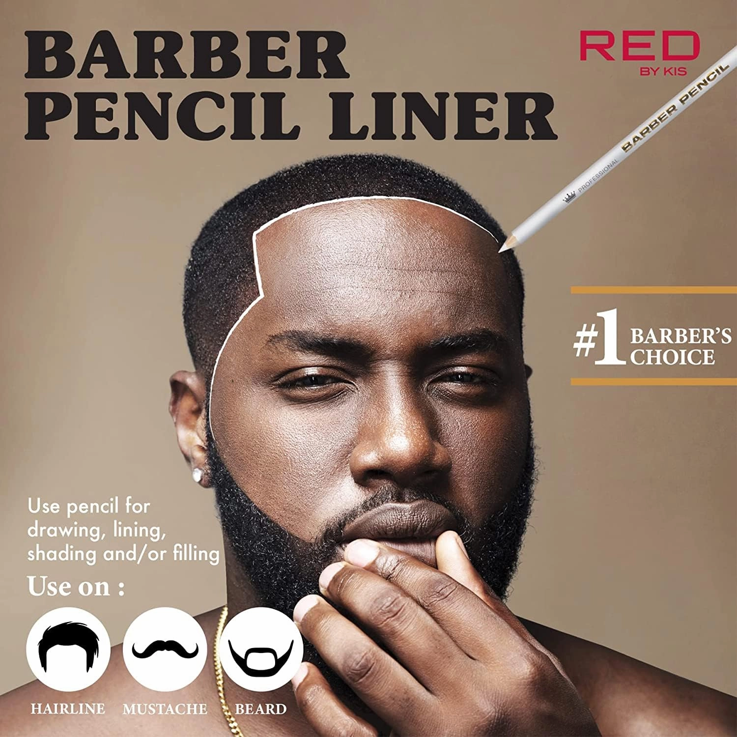 Red by Kiss 3PCS Barber Pencil with Built-in Sharpener Edge Hairline Razor Trace Pencils Beard Guide Beard and Hairline Outliner Pencils, Beard Shaping Pencils for Men (White-5pcs)