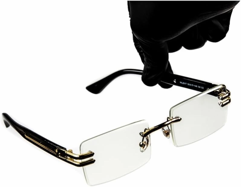 Retro Original Vintage Rectangular Style Designer Rimless Clear Lens Gold Frame Eyewear Unisex Square Frameless Men’s Women Clear Tint Rectangle Hip Hop Eye Glasses