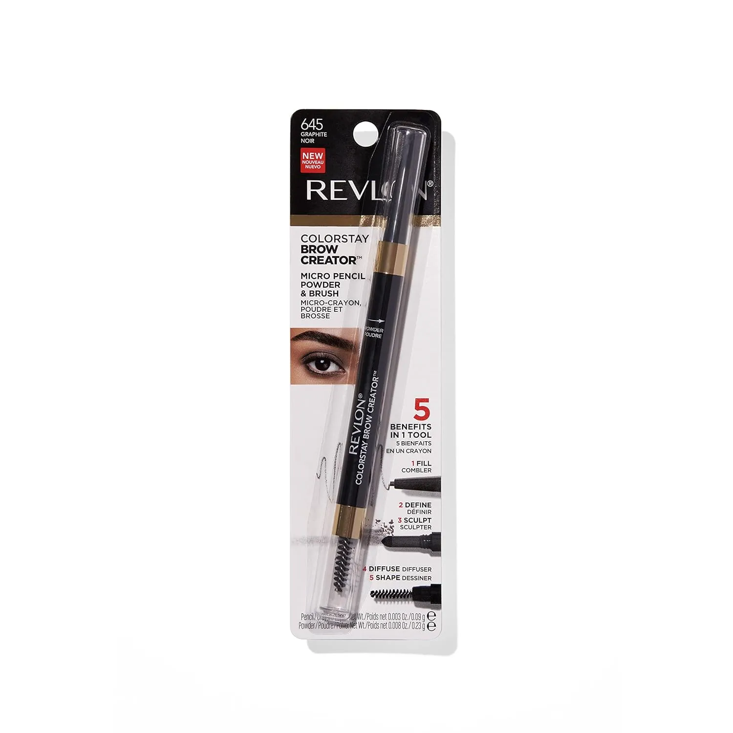 Revlon Colorstay Eyebrow Pencil Creator with Powder & Spoolie Brush to Fill, Define, Sculpt, Shape & Diffuse Perfect Brows, Graphite (645) 0.23 oz