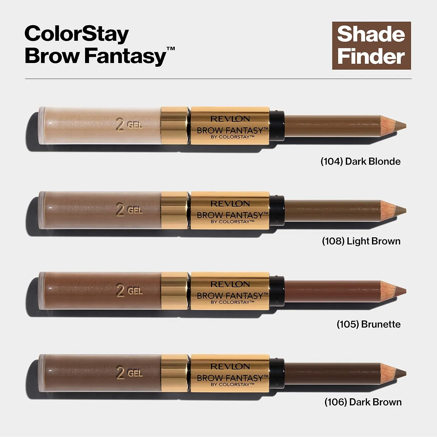 Revlon Eyebrow Gel & Pencil, ColorStay Brow Fantasy 2-in-1 Eye Makeup, Longwearing with Precision Tip, 108 Light Brown, 0.04 Oz