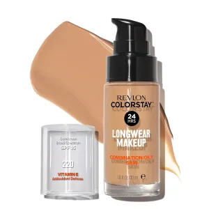 Revlon Liquid Foundation, ColorStay Face Makeup for Combination & Oily Skin, SPF 15, Medium-Full Coverage with Matte Finish, 220 Natural Beige, 1 Fl Oz