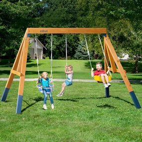 ROBUD 3-in-1 Playground Wooden Swing Sets for Backyard, DIY Swing Sets with Tree Swing and 2 Toddler Swings, Kids Outdoor Play Equipment, Outdoor Playset for Kids & Toddlers, Ages 3 