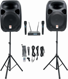 Rockville Power GIG RPG-122K All In One DJ/PA Package (2) 12" DJ/PA Speakers 1000 Watts Peak Power/250 Watts RMS with Built in Bluetooth, USB/SD Player, FM Tuner, Speaker Stands and a Wired Microphone