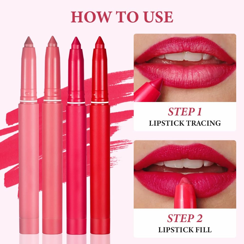 Rotating Sharpenable Matte Lipstick Pencils, 2025 New Red Lip Liner Precision Tip Matte Lip Crayon Waterproof Lip Gloss Stain Set, Daily Application Lip Makeup Long Lasting Pencil (Colorful, One Size)