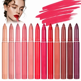 Rotating Sharpenable Matte Lipstick Pencils, 2025 New Red Lip Liner Precision Tip Matte Lip Crayon Waterproof Lip Gloss Stain Set, Daily Application Lip Makeup Long Lasting Pencil (Colorful, One Size)