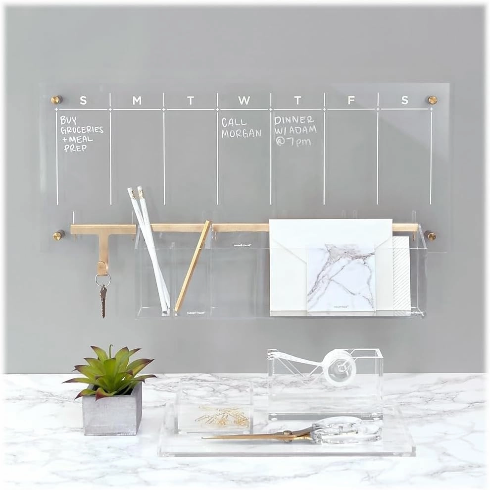 russell hazel Acrylic Wall Pencil Bloc, Clear with Gold-Tone Hardware, 4.175” x 3.5” x 5.125”