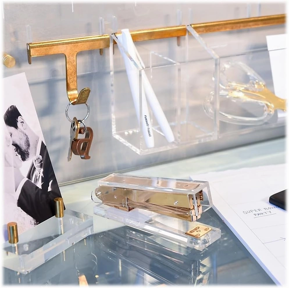 russell hazel Acrylic Wall Pencil Bloc, Clear with Gold-Tone Hardware, 4.175” x 3.5” x 5.125”