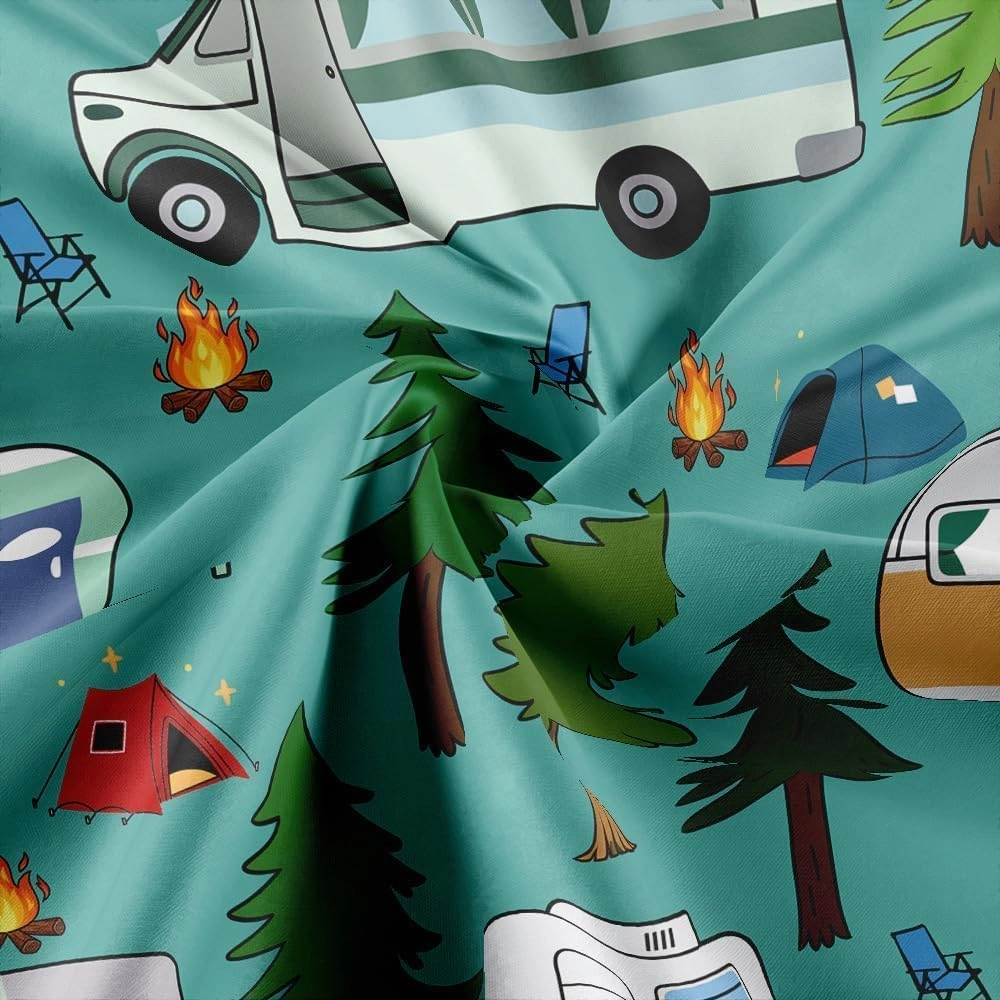 RV Shower Curtain, Camper Shower Curtains for Travel Trailer, Camping Small Narrow Shorter Fabric Shower Curtains Set, Campsite Outdoors Travel Hiking Bathroom Decor Accessories with Hooks