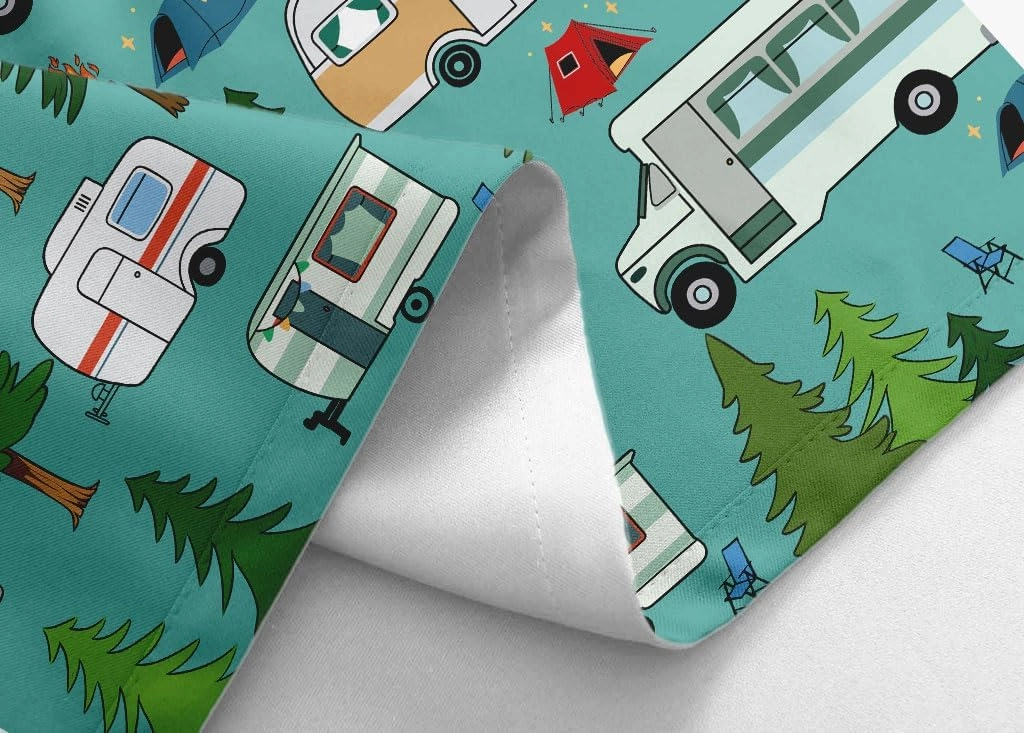 RV Shower Curtain, Camper Shower Curtains for Travel Trailer, Camping Small Narrow Shorter Fabric Shower Curtains Set, Campsite Outdoors Travel Hiking Bathroom Decor Accessories with Hooks
