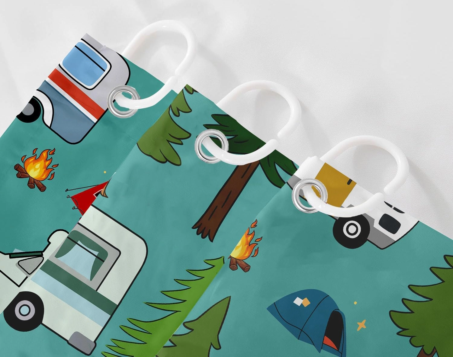 RV Shower Curtain, Camper Shower Curtains for Travel Trailer, Camping Small Narrow Shorter Fabric Shower Curtains Set, Campsite Outdoors Travel Hiking Bathroom Decor Accessories with Hooks