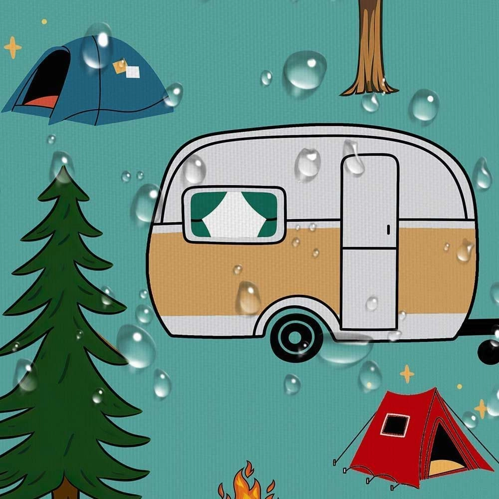 RV Shower Curtain, Camper Shower Curtains for Travel Trailer, Camping Small Narrow Shorter Fabric Shower Curtains Set, Campsite Outdoors Travel Hiking Bathroom Decor Accessories with Hooks