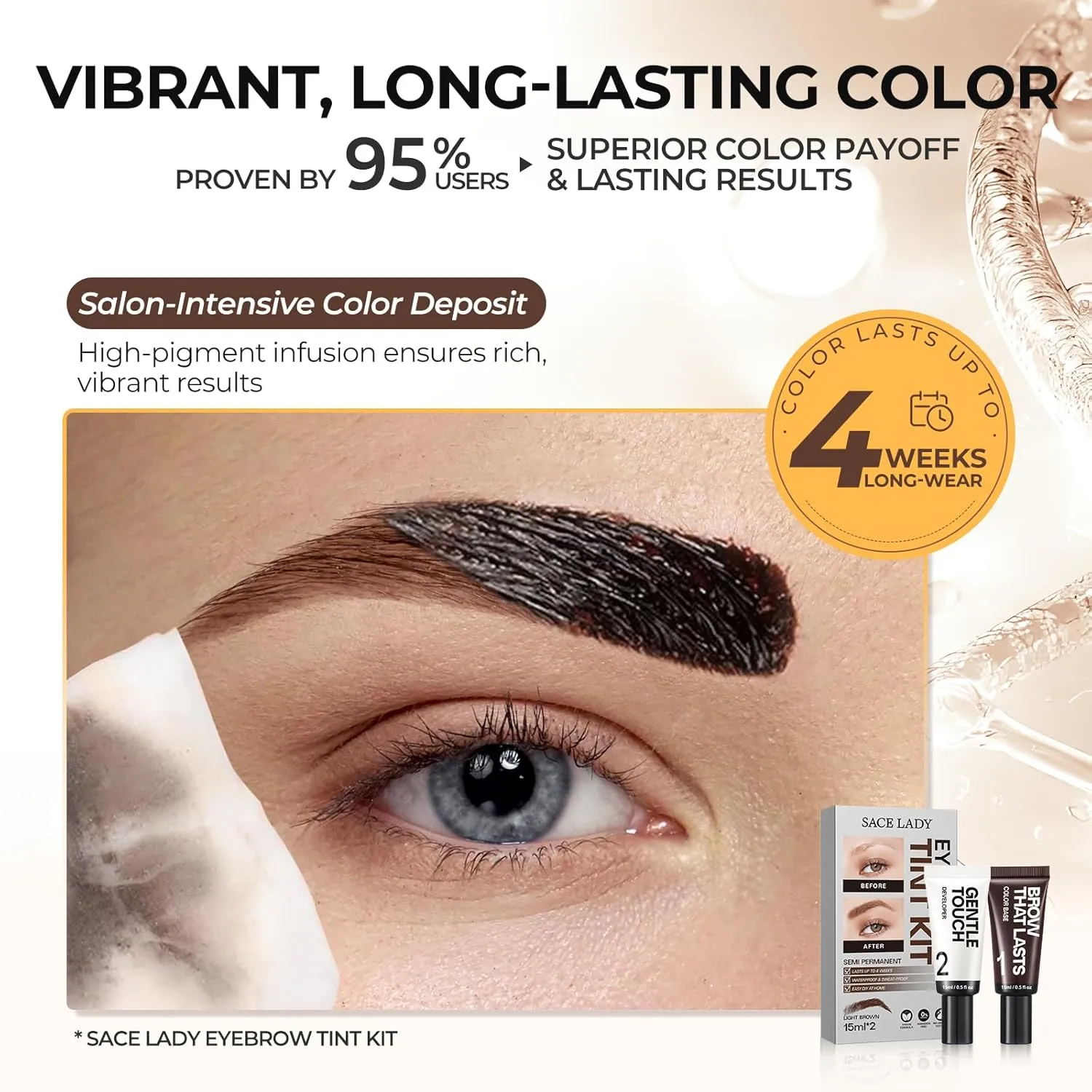 SACE LADY Eyebrow Tint Kit, Semi Permanent Brow Tint for Women, Long Last Effect Up to 4 weeks, Waterproof Sweat-proof, Natural Brows Color DIY at Home, Vegan & Cruelty Free (Dark Brown, 0.5Fl Oz*2)