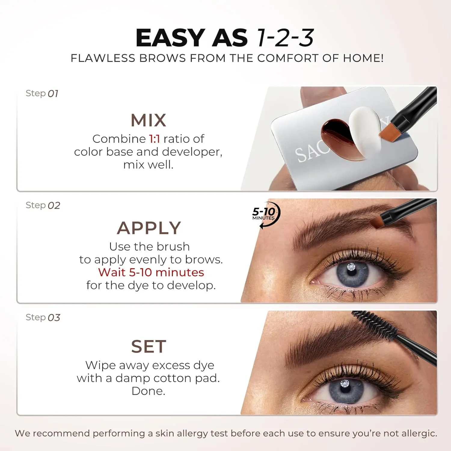 SACE LADY Eyebrow Tint Kit, Semi Permanent Brow Tint for Women, Long Last Effect Up to 4 weeks, Waterproof Sweat-proof, Natural Brows Color DIY at Home, Vegan & Cruelty Free (Dark Brown, 0.5Fl Oz*2)