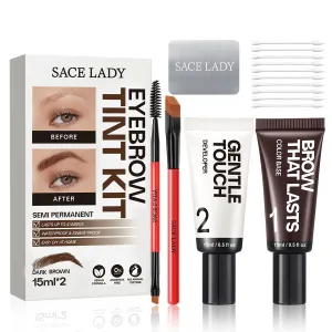 SACE LADY Eyebrow Tint Kit, Semi Permanent Brow Tint for Women, Long Last Effect Up to 4 weeks, Waterproof Sweat-proof, Natural Brows Color DIY at Home, Vegan & Cruelty Free (Dark Brown, 0.5Fl Oz*2)