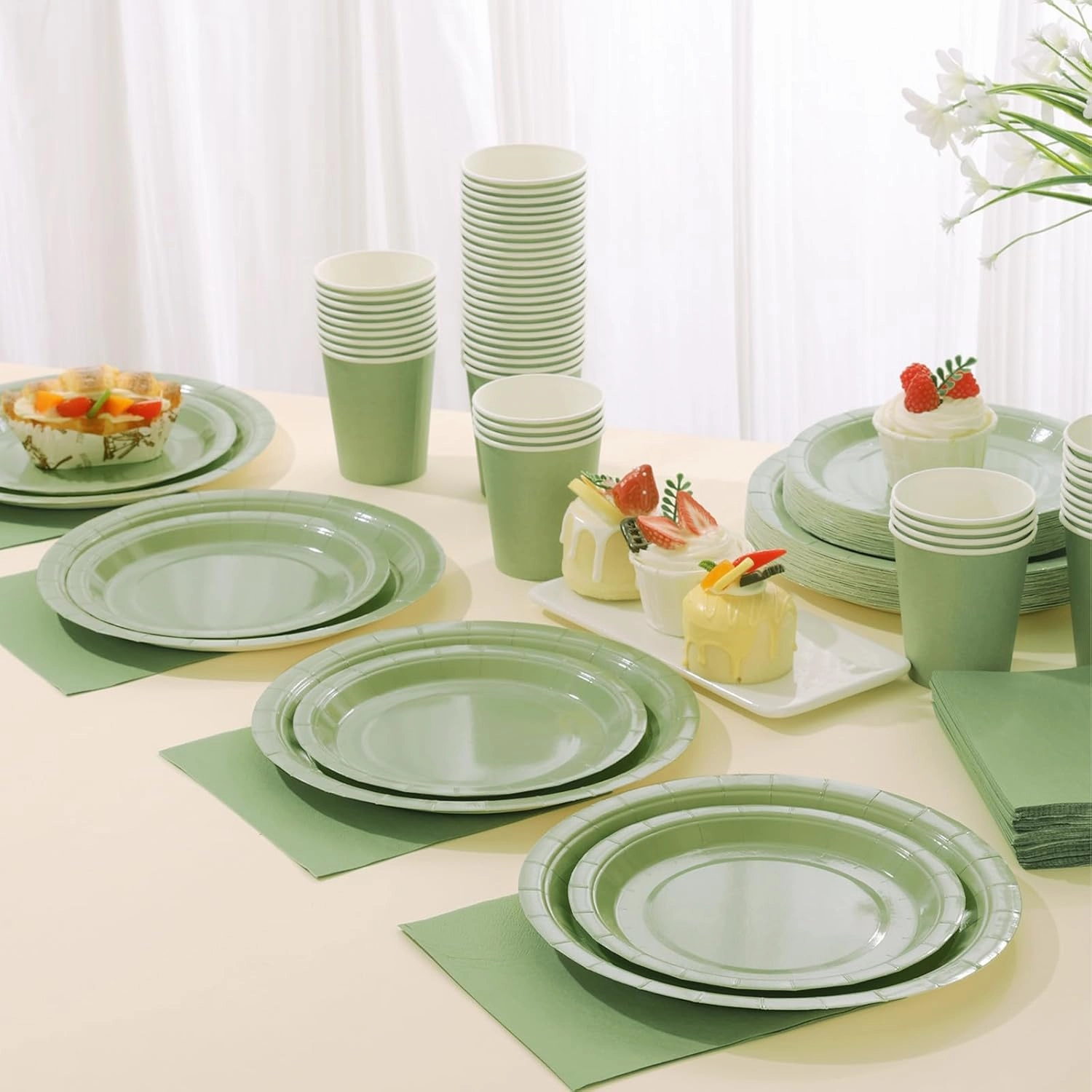 Sage Green Paper Plates, Plates and Napkins Party Supplies 200 Pcs, Greenery Bridal Shower baby decorations Birthday Serves 50, Medium