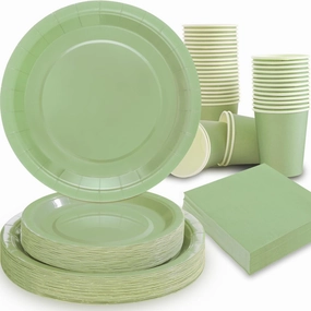 Sage Green Paper Plates, Plates and Napkins Party Supplies 200 Pcs, Greenery Bridal Shower baby decorations Birthday Serves 50, Medium
