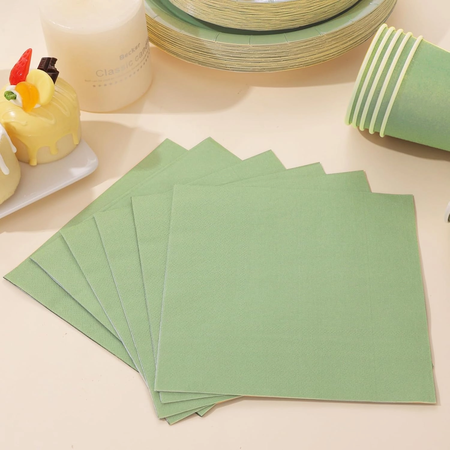 Sage Green Paper Plates, Plates and Napkins Party Supplies 200 Pcs, Greenery Bridal Shower baby decorations Birthday Serves 50, Medium