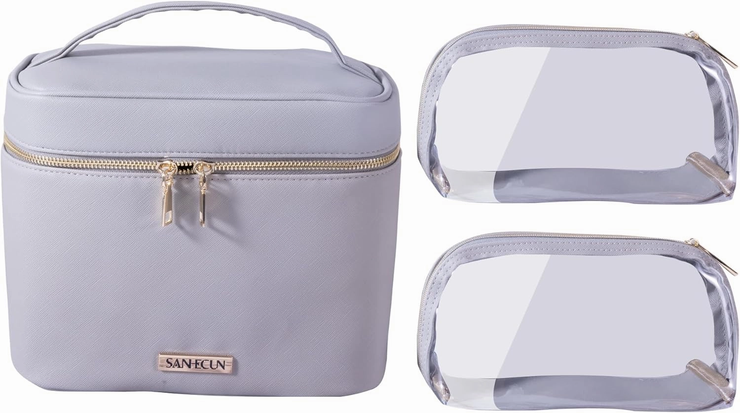 SANHECUN Travel Cosmetic Makeup Essentials Bag case Brush Case Wash Bag Cosmetic Pouch Set Organization (3, Grey)