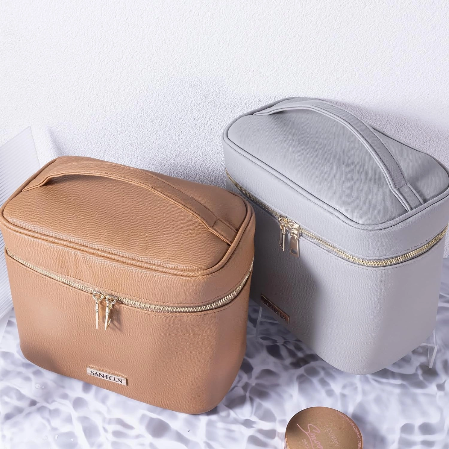 SANHECUN Travel Cosmetic Makeup Essentials Bag case Brush Case Wash Bag Cosmetic Pouch Set Organization (3, Grey)